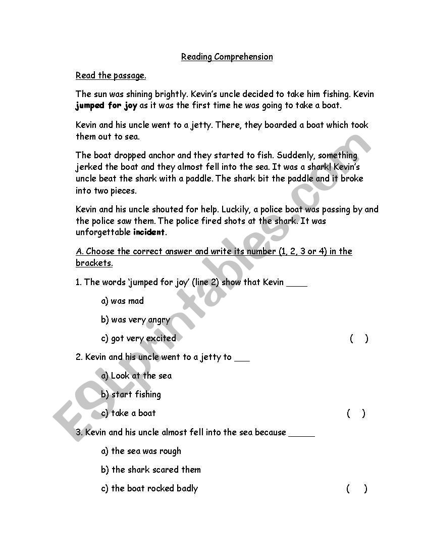 reading comprehension worksheet