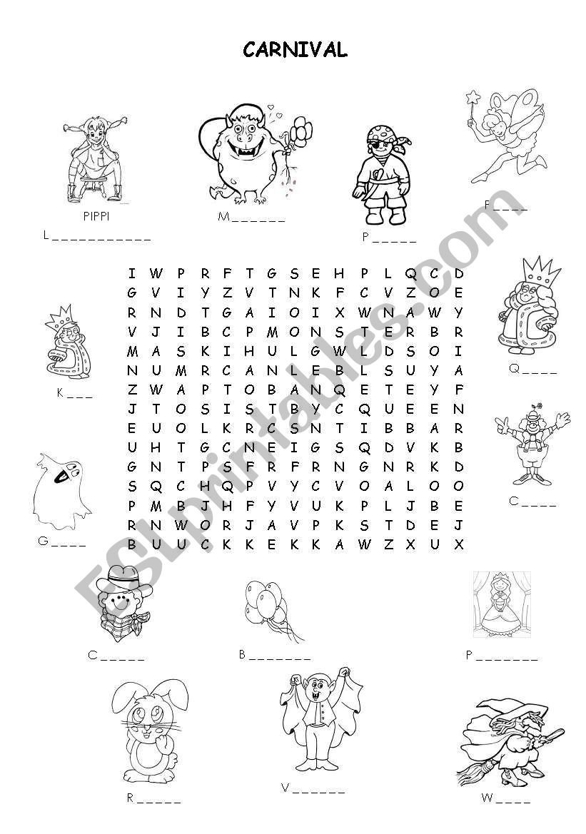 Carnival - word search worksheet