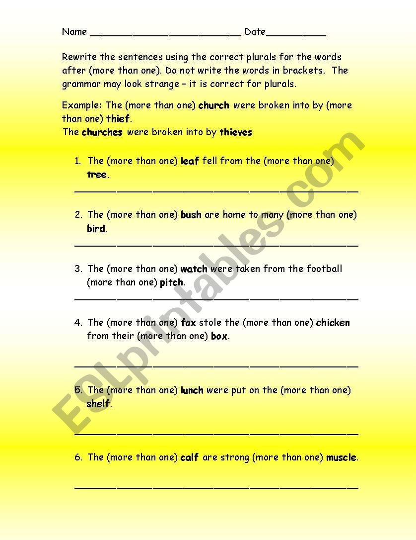 plural nouns worksheet