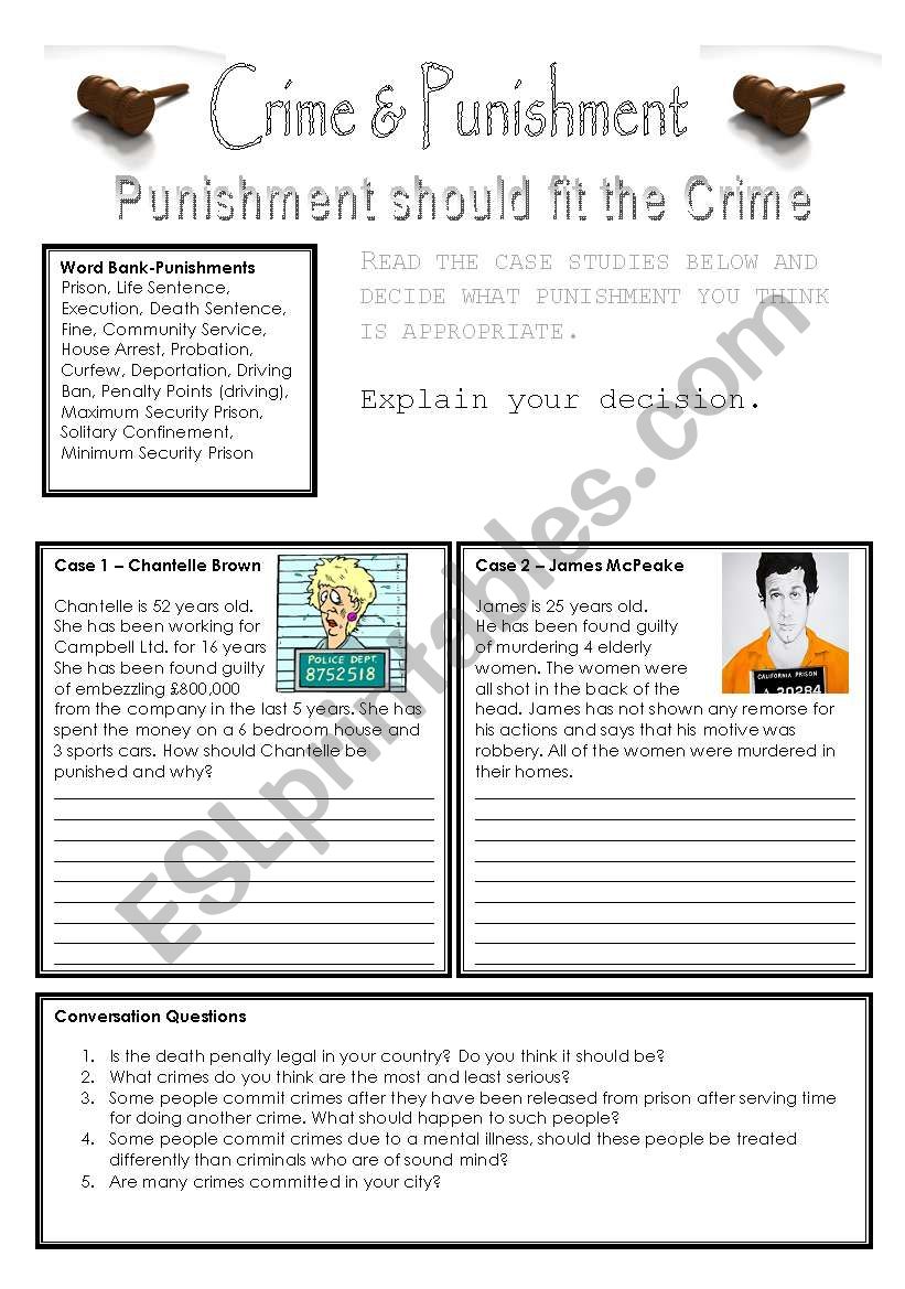 crime & punishment worksheet