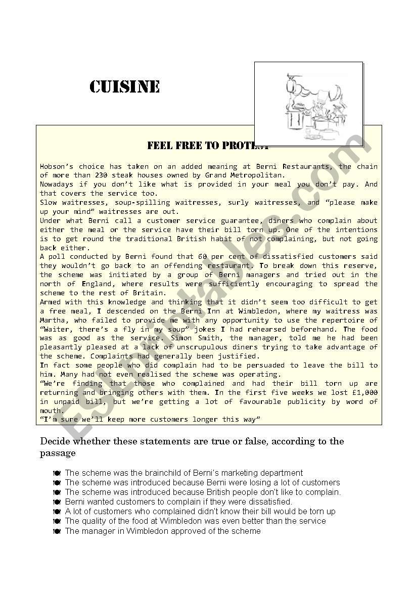 Cuisine worksheet