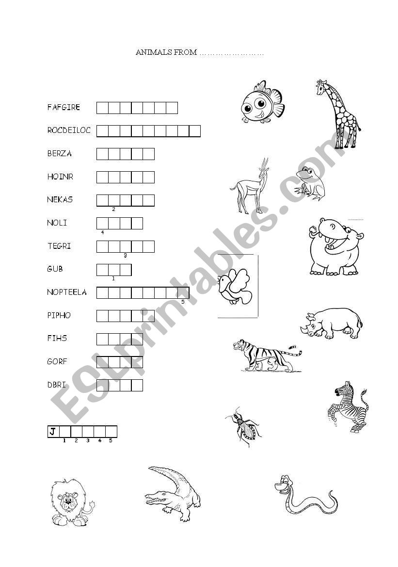 Animals from Africa worksheet