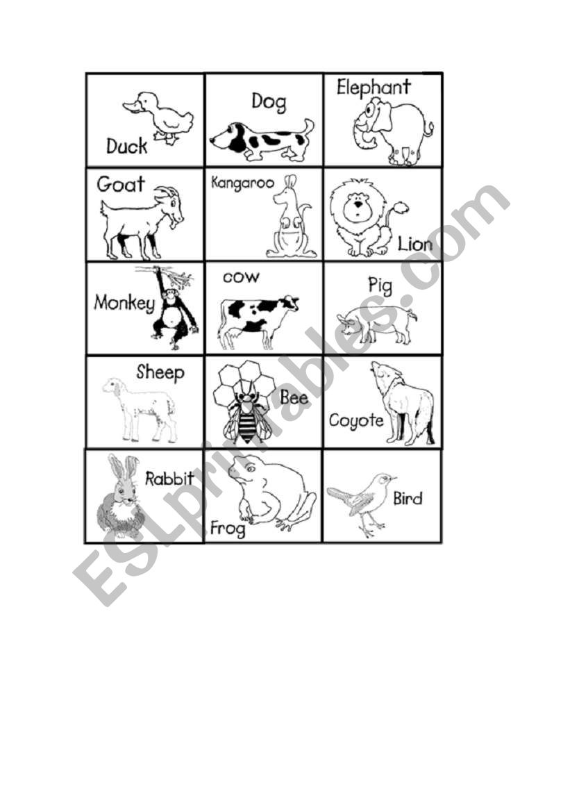 Animal Cards worksheet