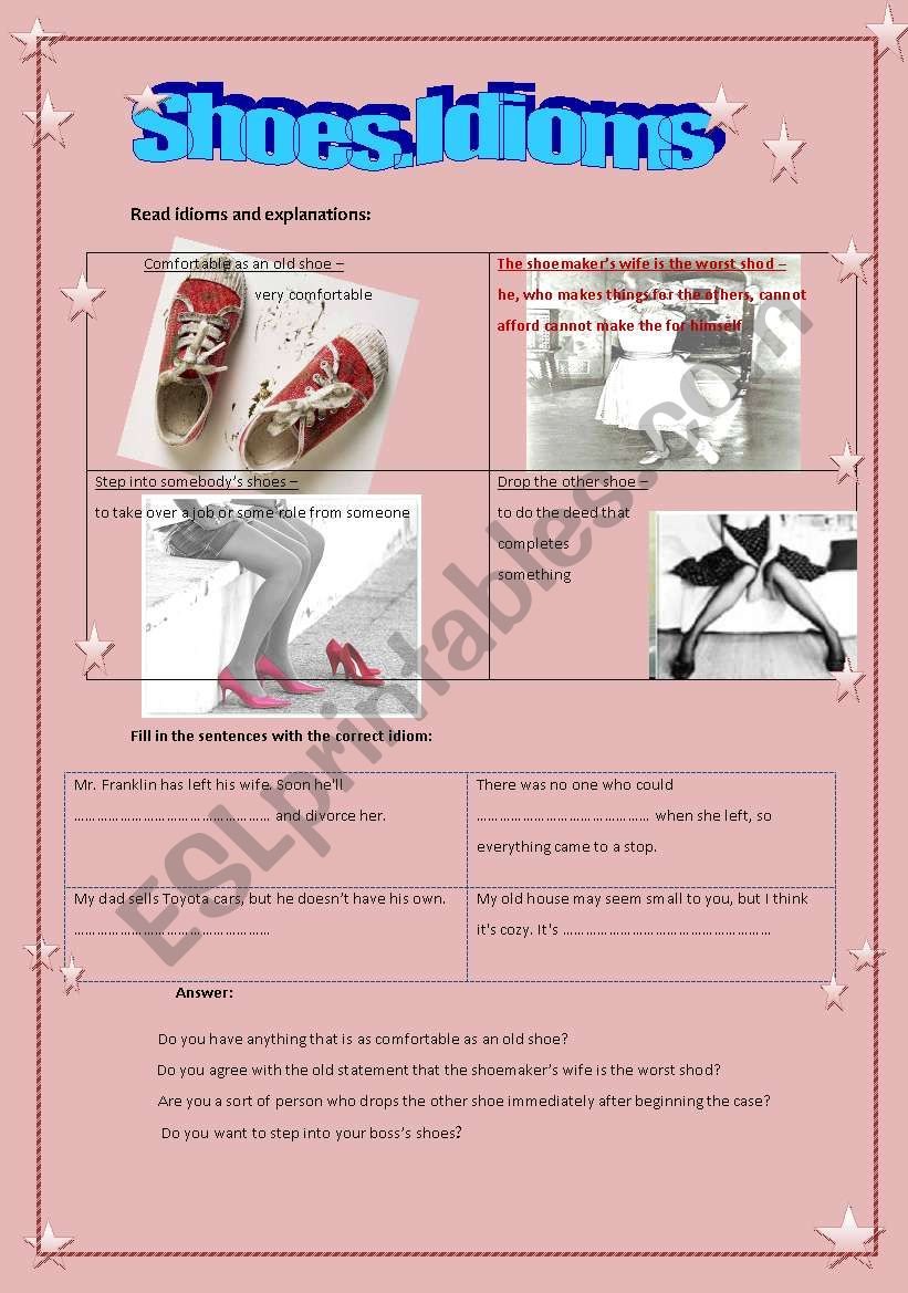 shoes.idioms worksheet