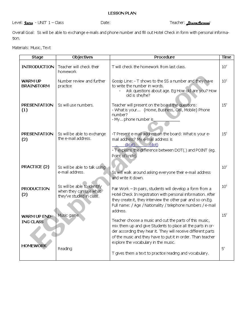 Lesson Plan - Using numbers everyday