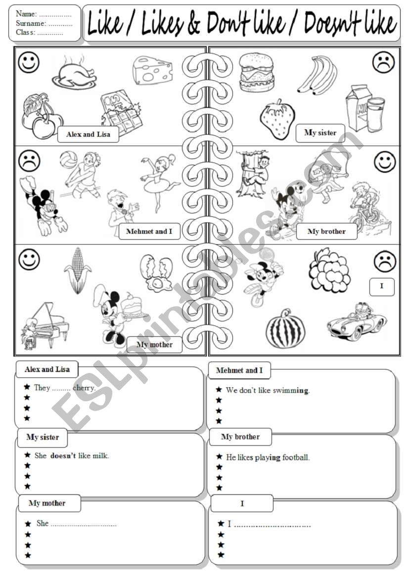 Like & Dislike ( using the food and the main verbs)