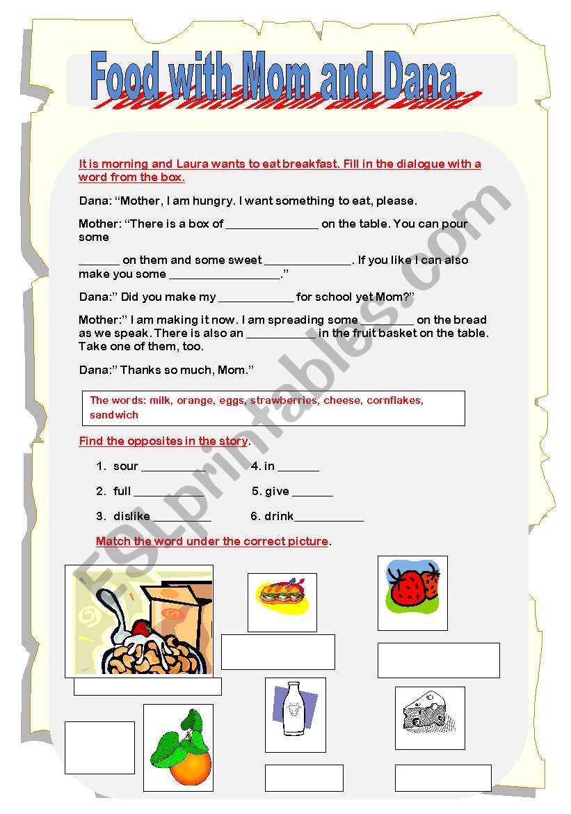 Food with Mom and Dana worksheet