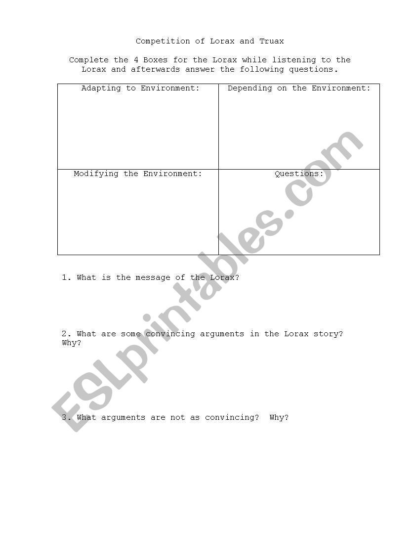 Lorax v. Truax Study Guide worksheet