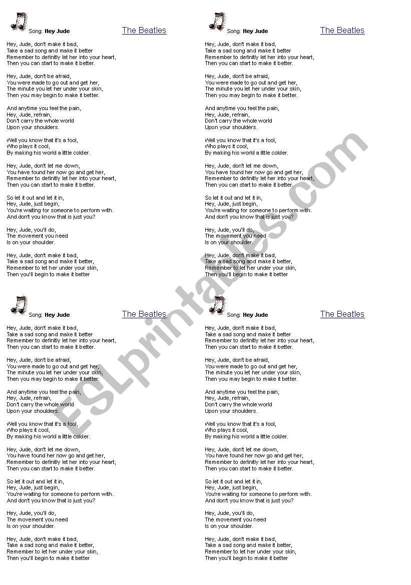 Song Hey Jude Beatles worksheet