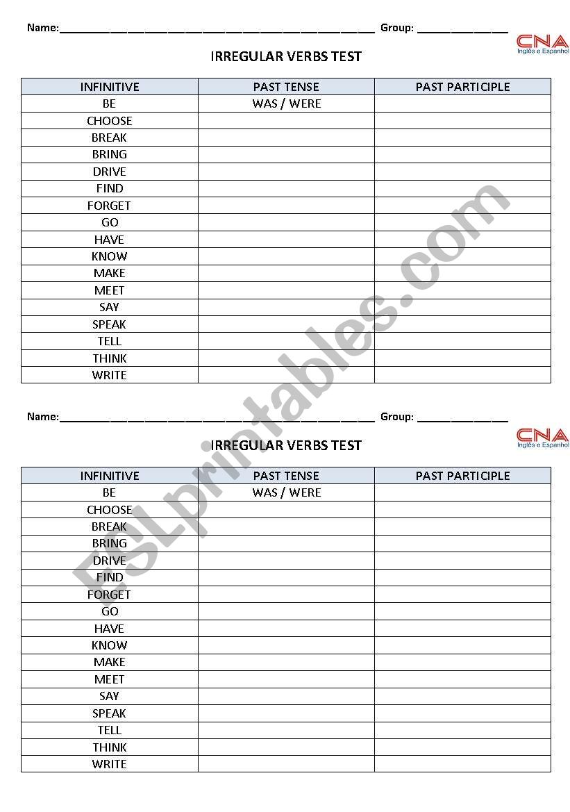 Irregular verbs past tense table