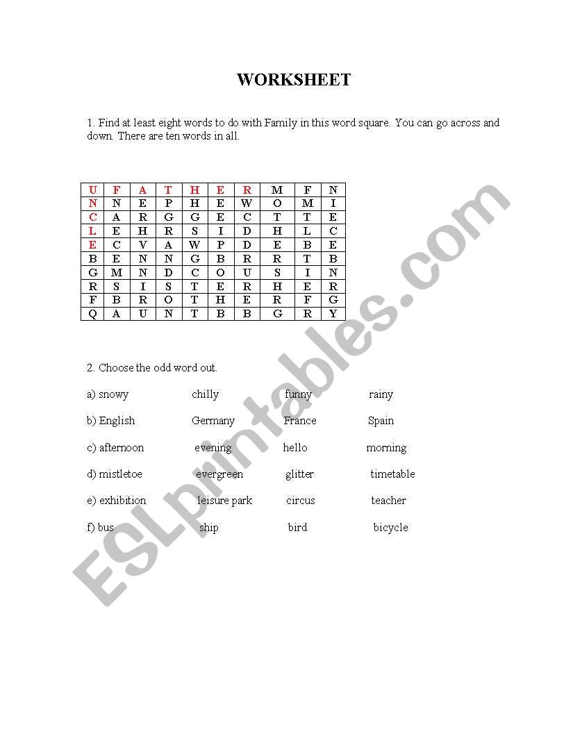 family members worksheet