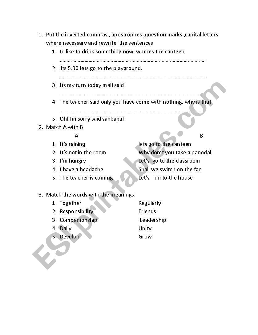 exercise worksheet