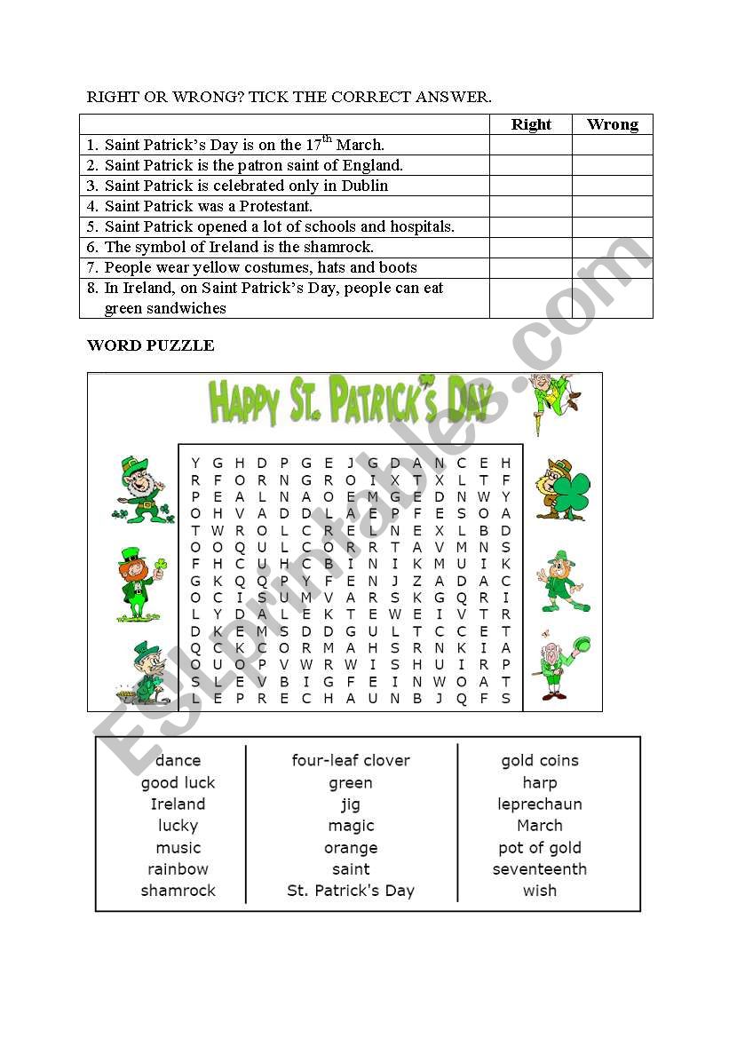 Saint Patricks Day worksheet