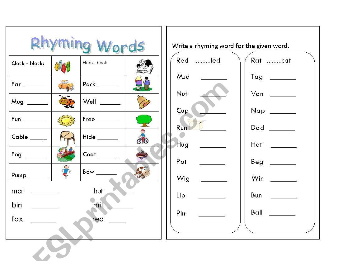rhyming word worksheet