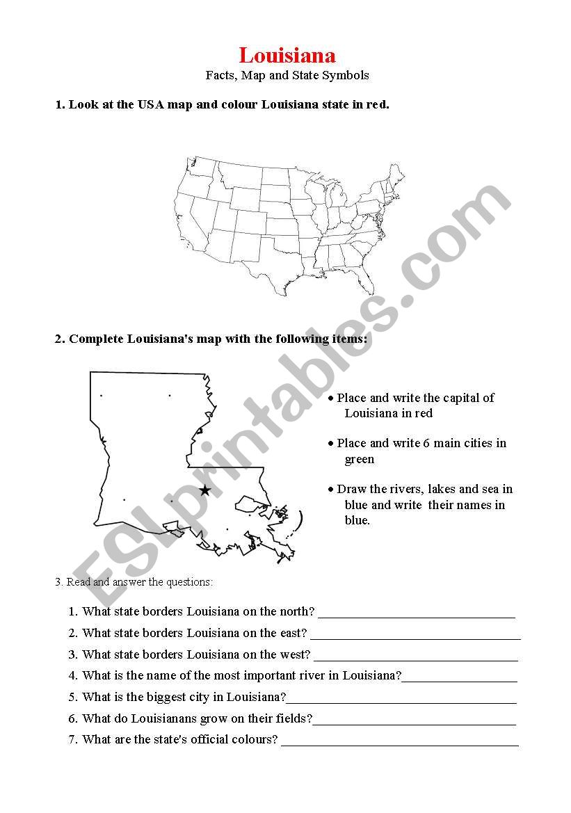 Louisiana (Geographical facts, map and state symbols)