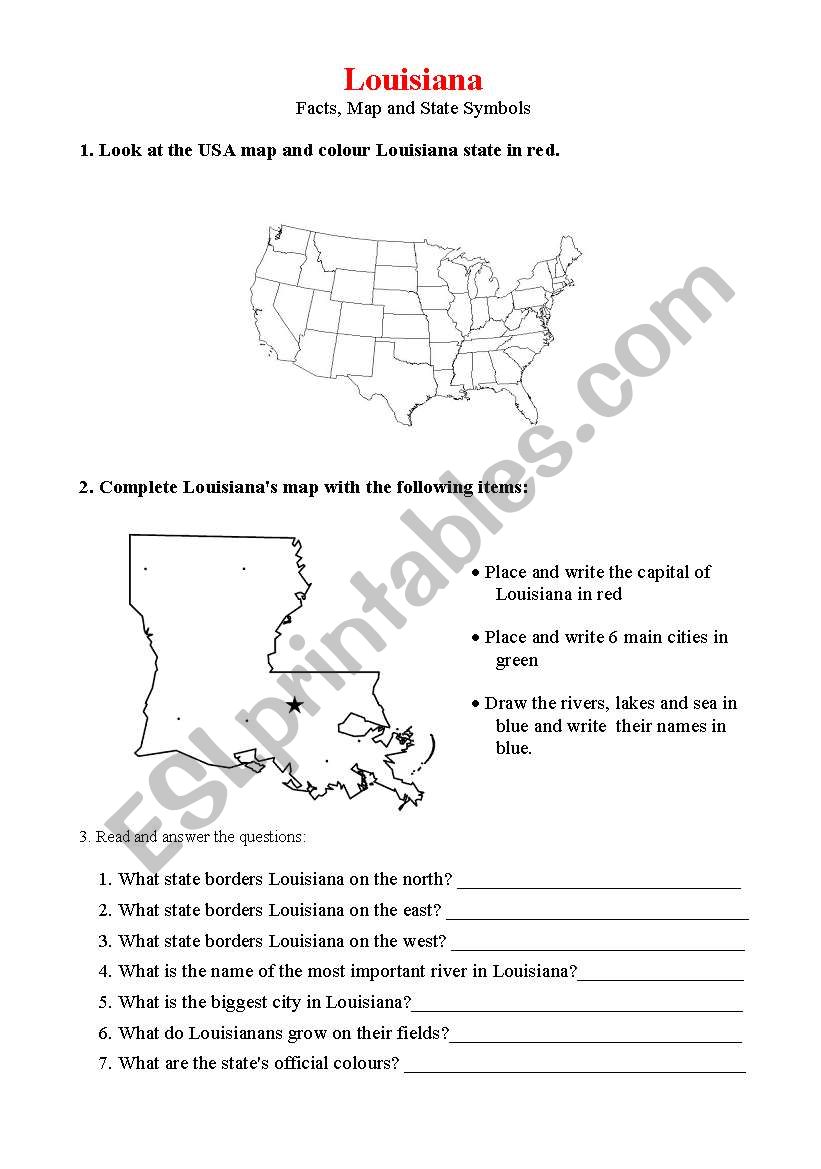 Louisiana (Geographical facts, map and state symbols)