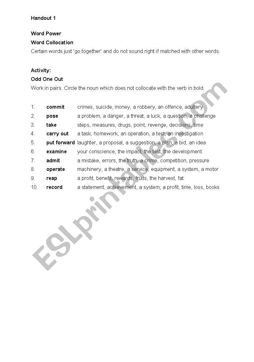 Word Collocation  worksheet