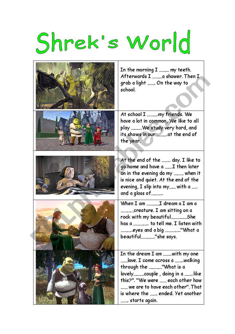 Shreks World worksheet