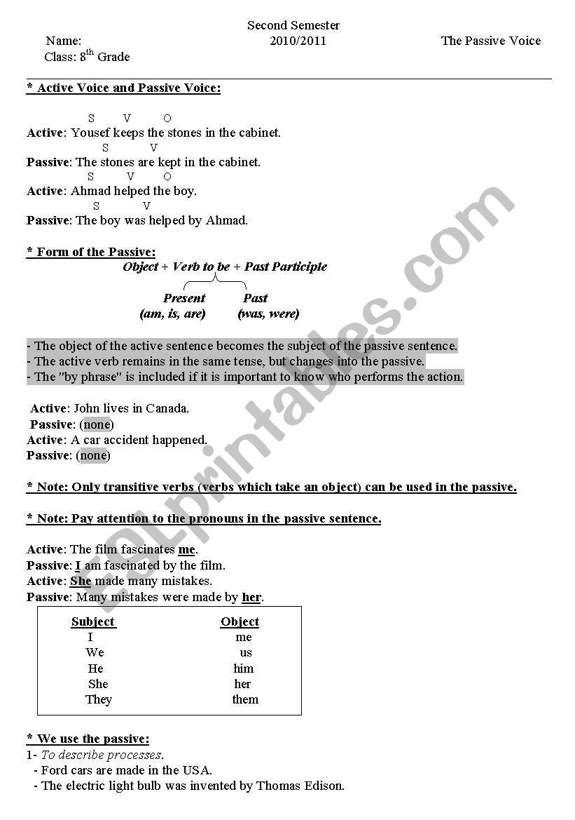 Present and Past Passive worksheet