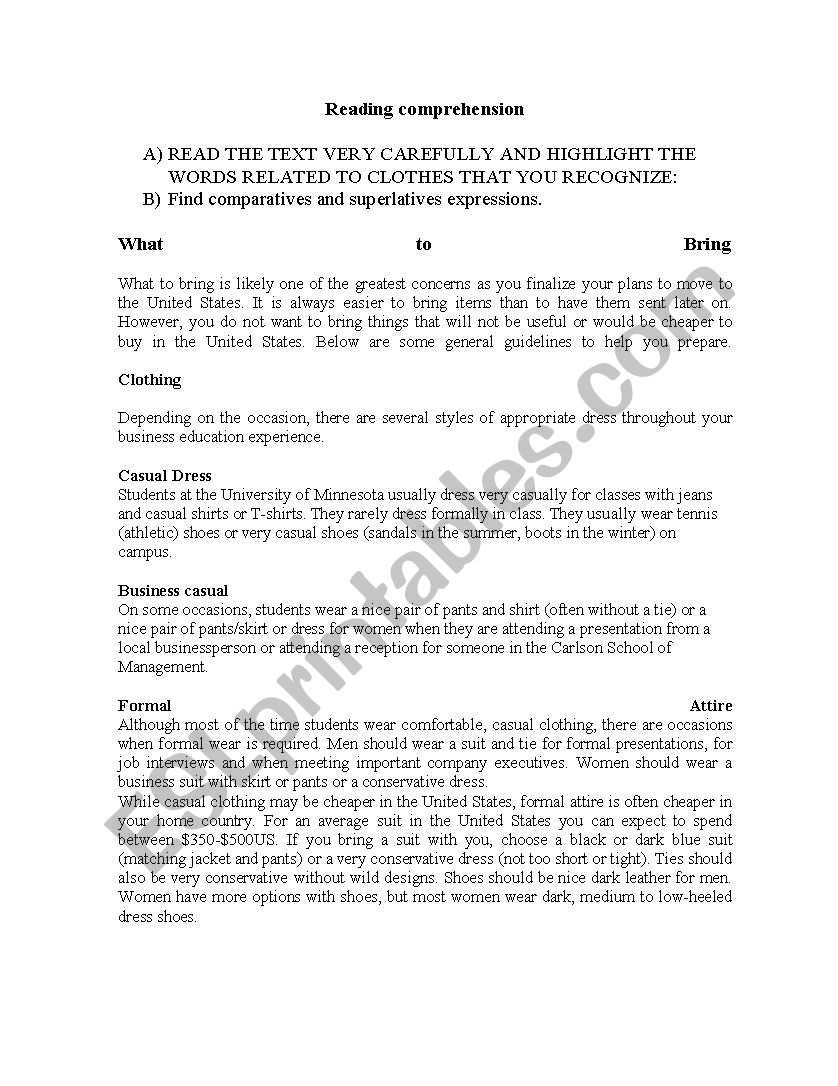 clothing worksheet