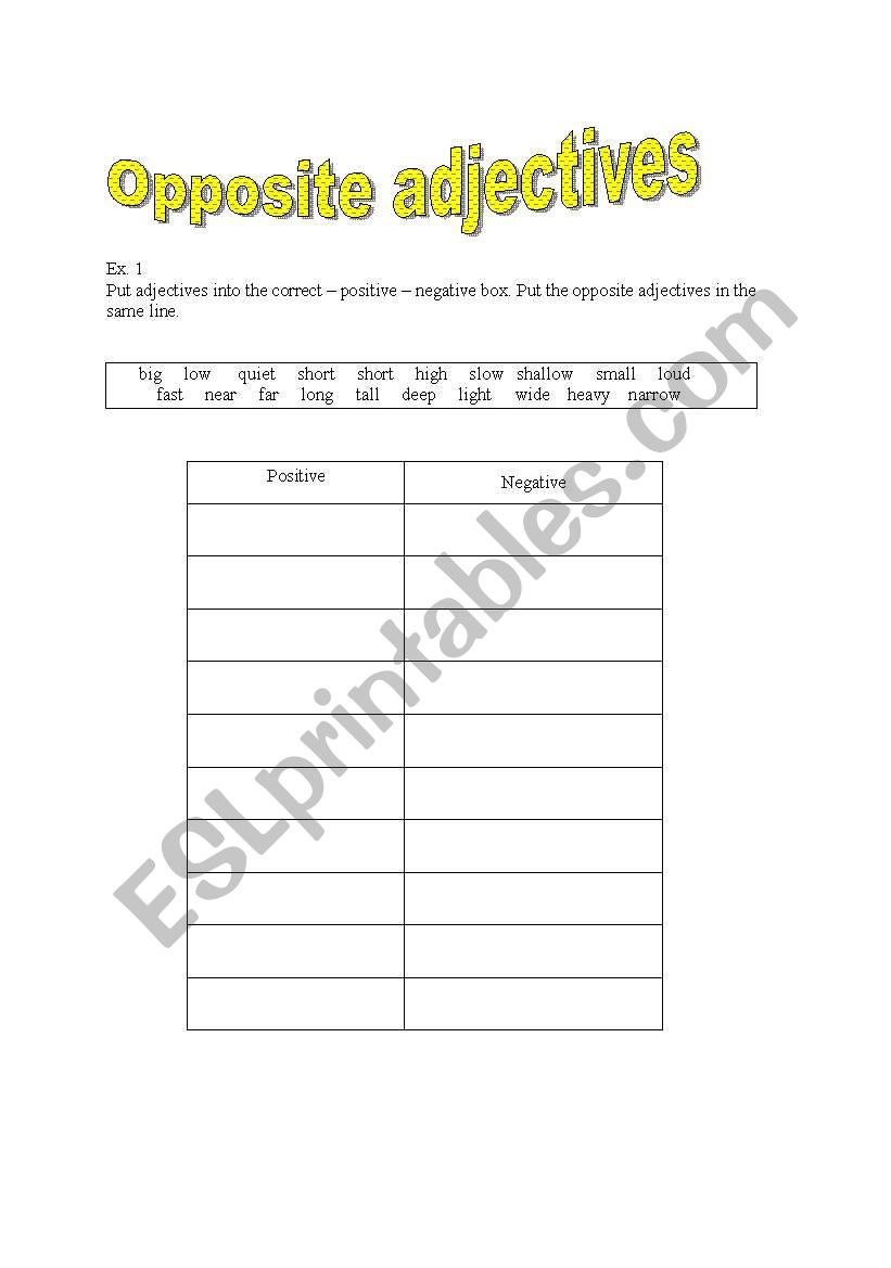 Opposite adjectives worksheet