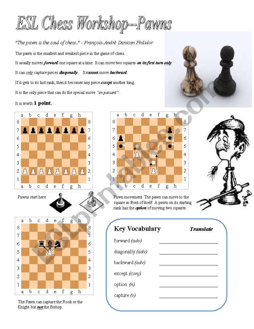 ESL Chess Workshop--Pawns, Rules, Quiz, Key