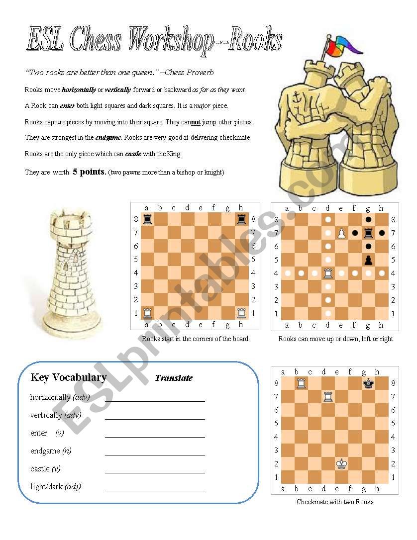 ESL Chess Workshop--Rooks, Rules, Quiz, Key