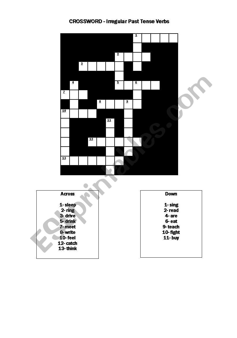 SIMPLE PAST CROSSWORD - IRREGULAR VERBS