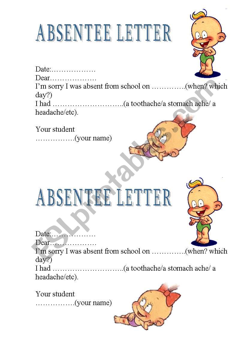 Absentee letter worksheet