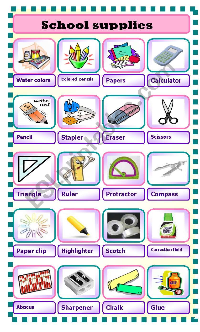 school  supplies : pictionary 