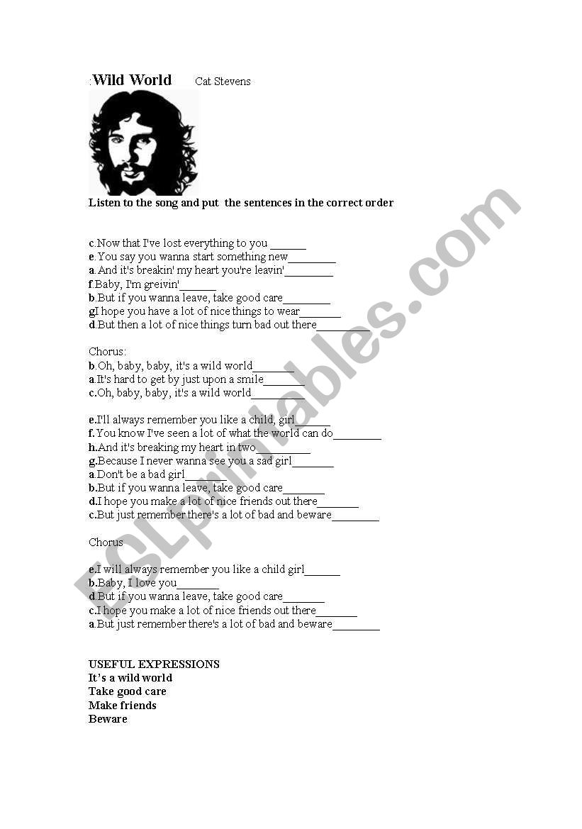 Song  Wild World worksheet