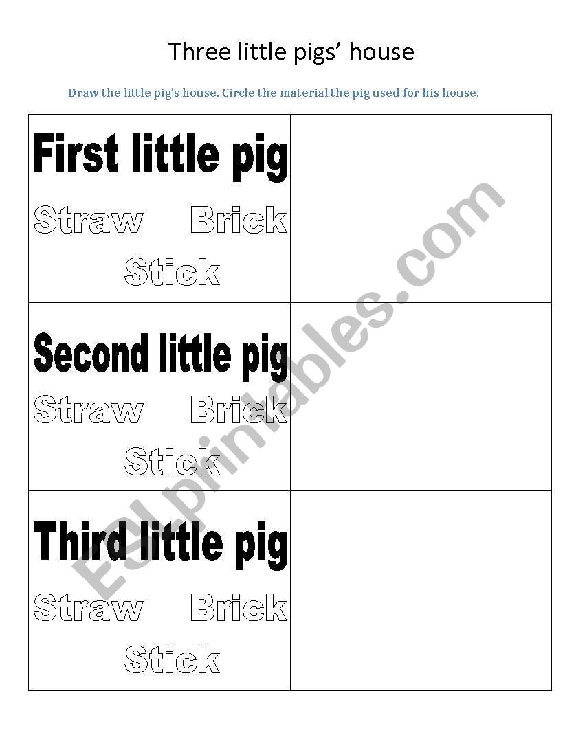 Three little pigs houses worksheet