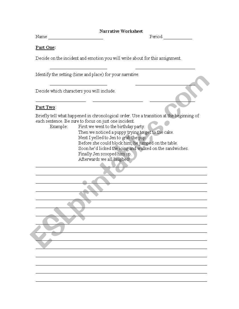 Narratives workshhet worksheet