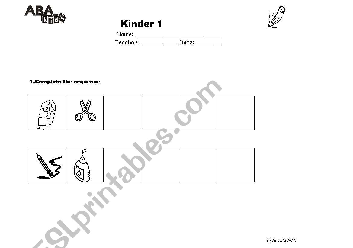 school objects worksheet