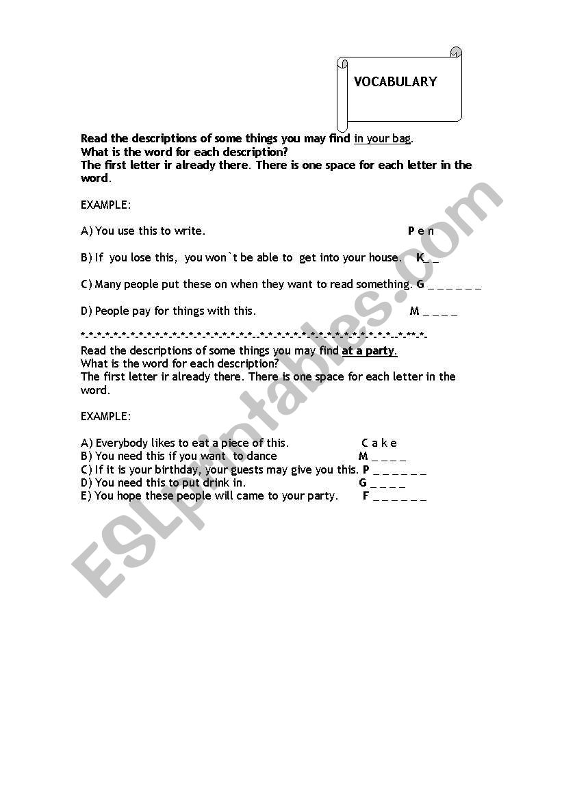 VOCABULARY worksheet