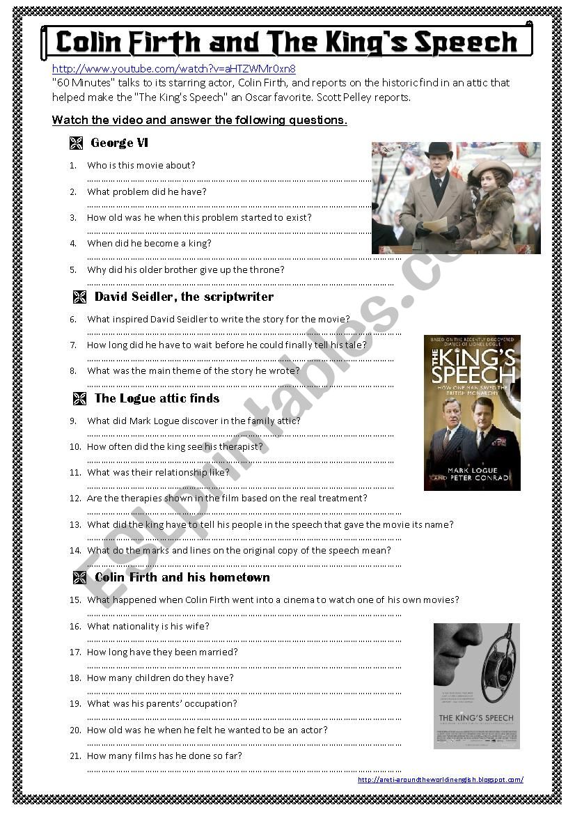 Colin Firth and The KingÂ´s Speech (a video activity)