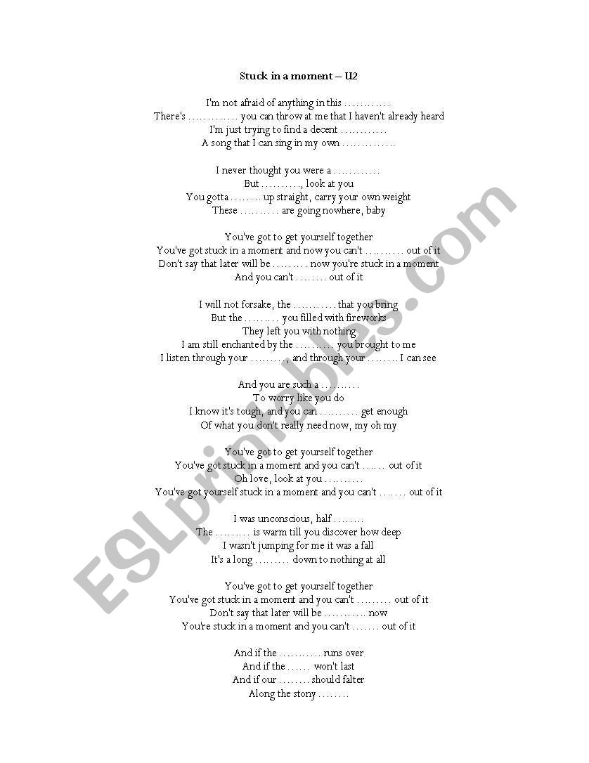 U2 - Stuck in a moment worksheet