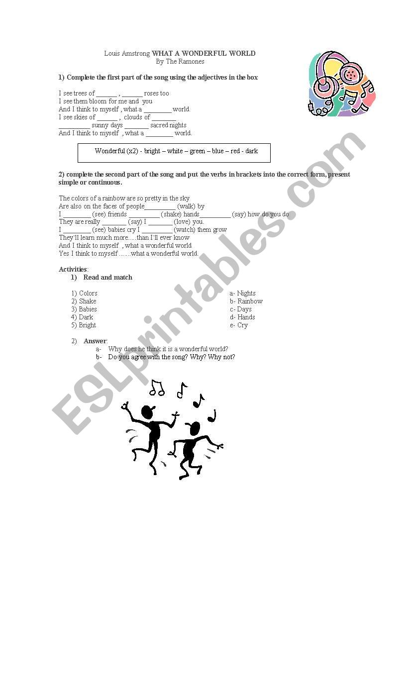 What a wonderful world worksheet