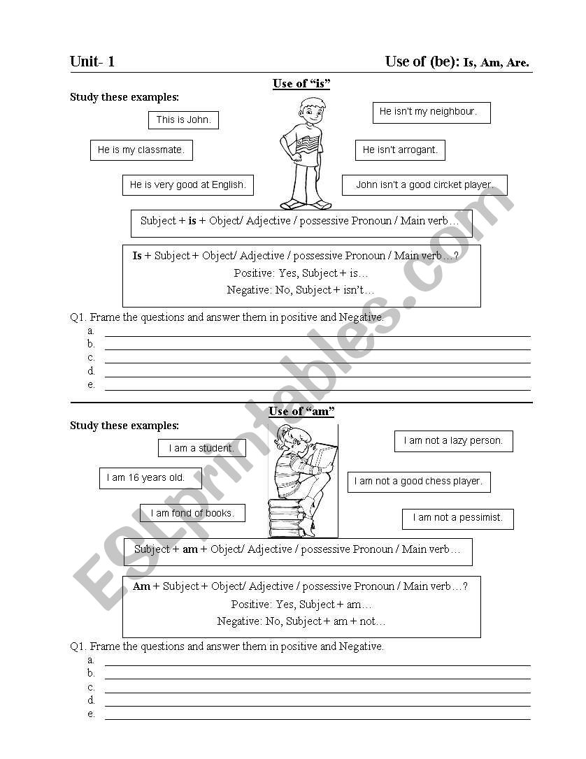 Use of  (Be) form : Is/am/are worksheet