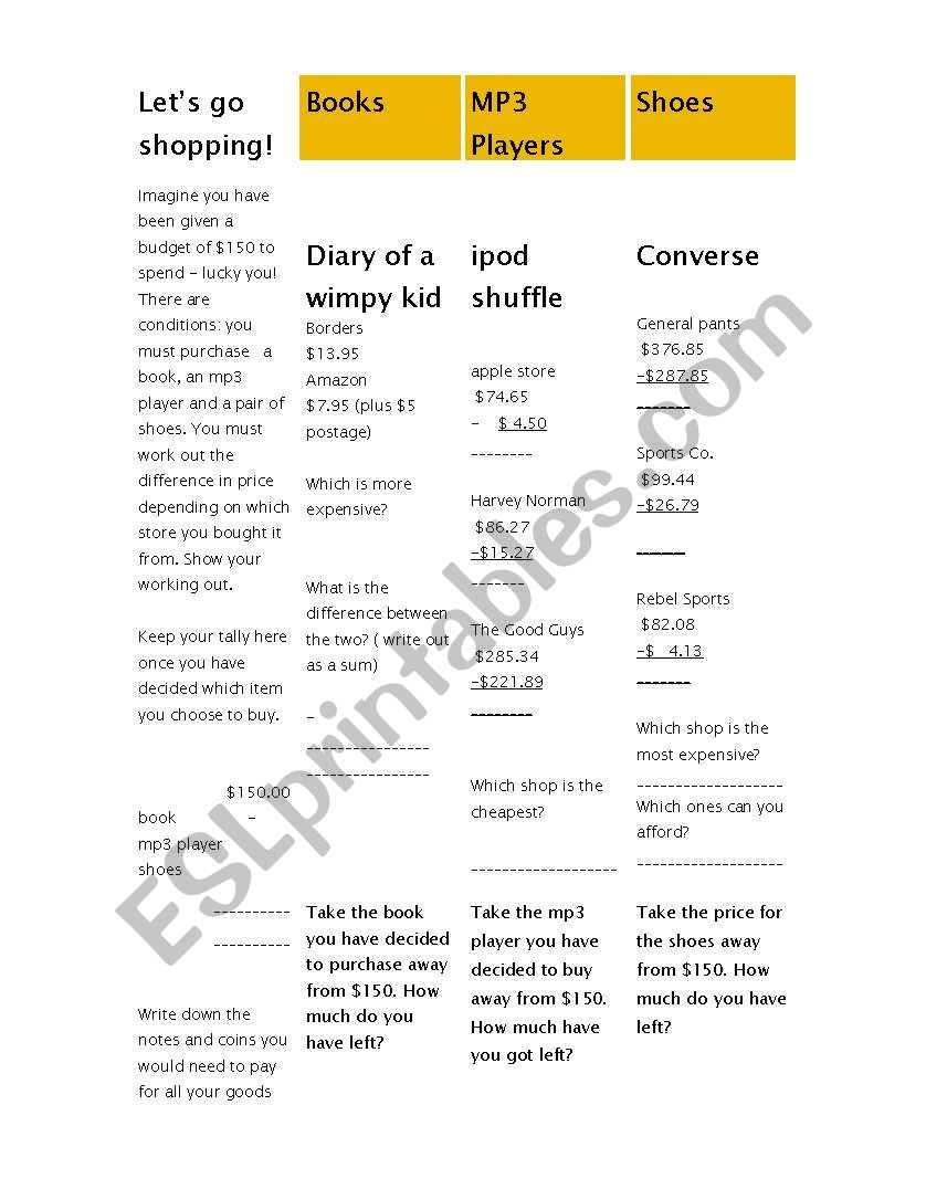 Lets go shopping! worksheet