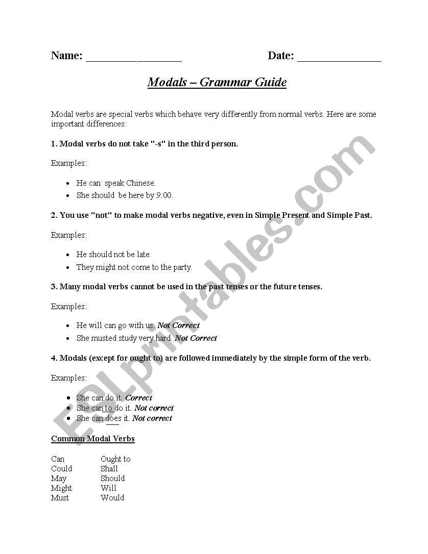 grammar guide- modals worksheet