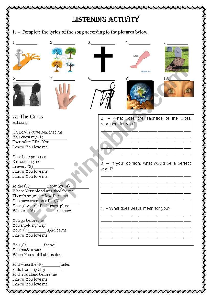 Song Worksheet - At the Cross by Hillsong