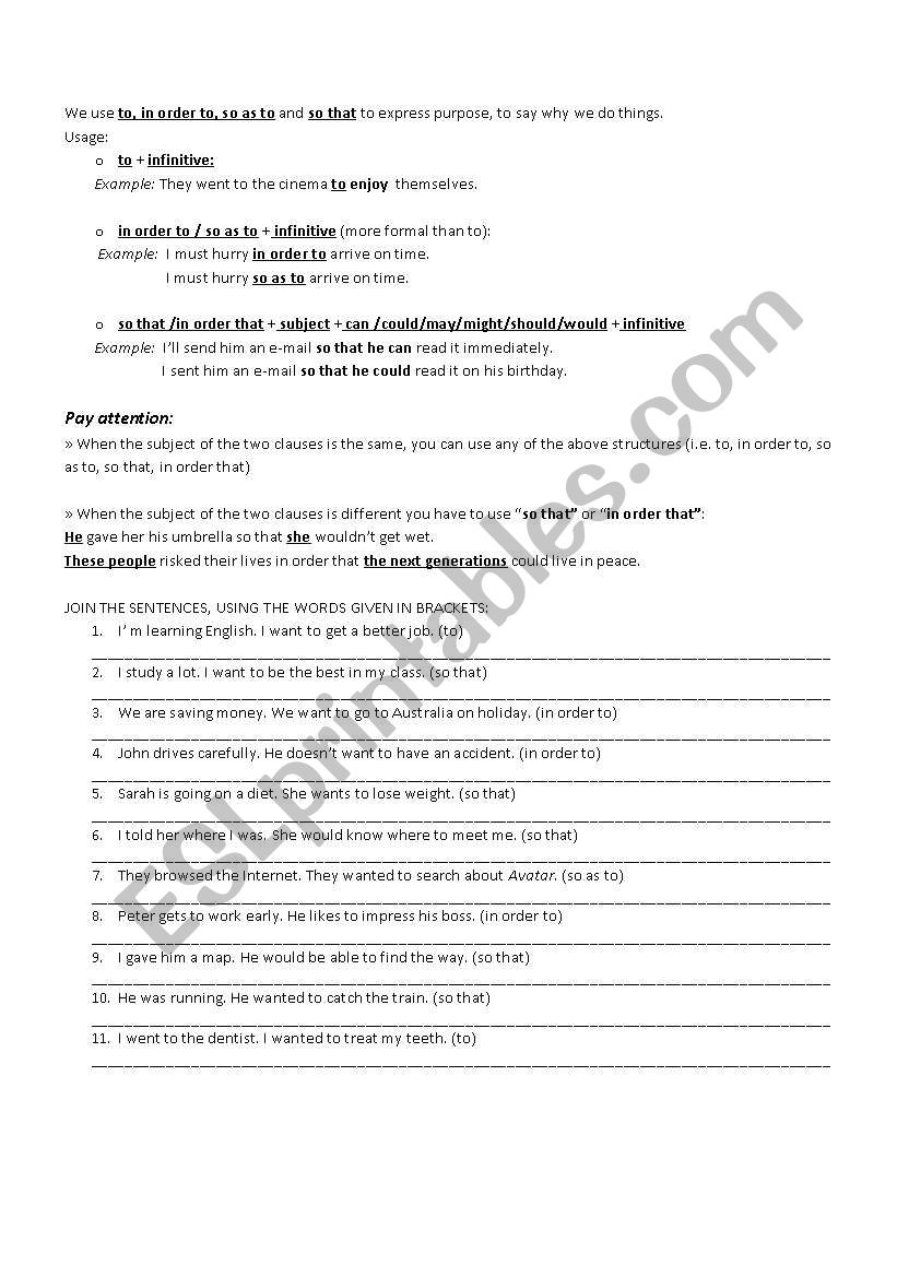 exercises worksheet