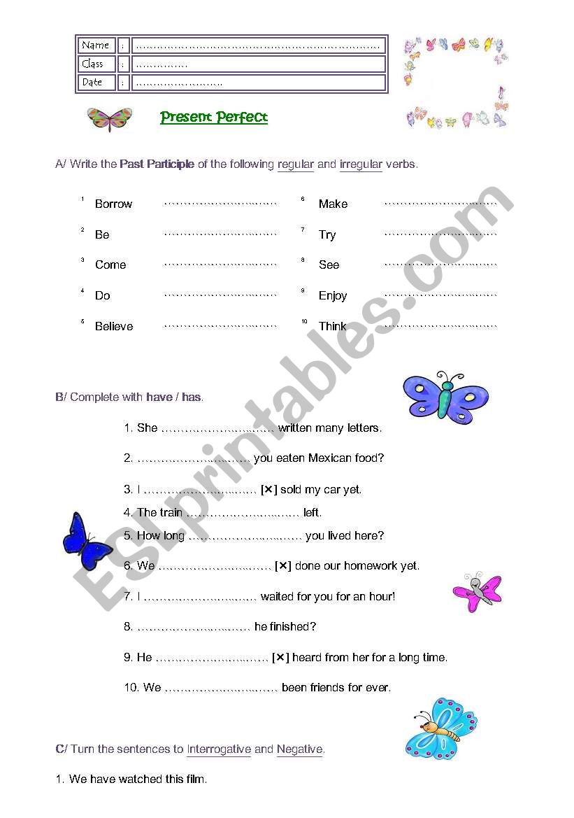 Present Perfect  worksheet