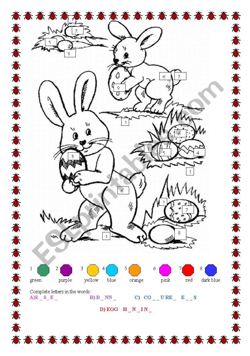 Egg hunting colouring and writing  handout 