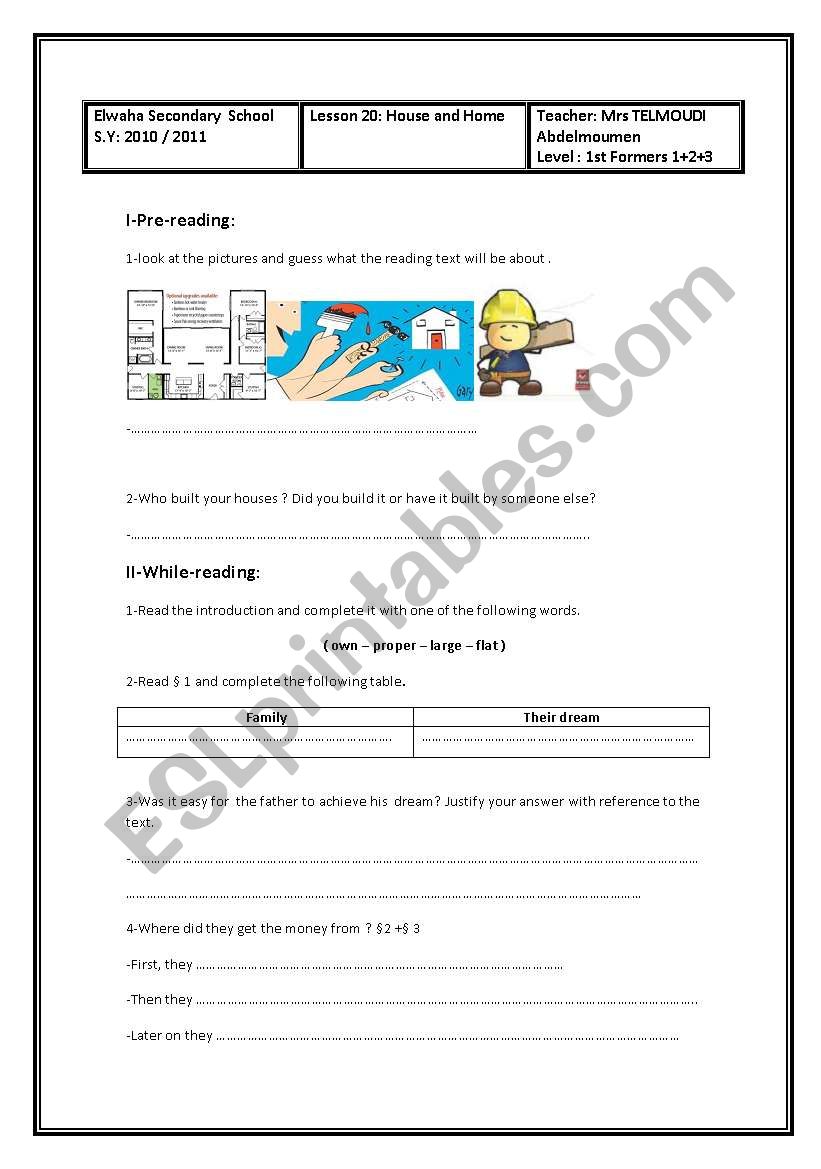 Lesson 20: House and Home worksheet