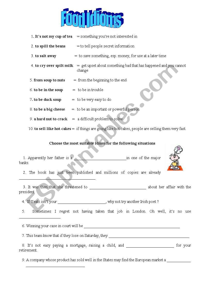 Food idioms worksheet