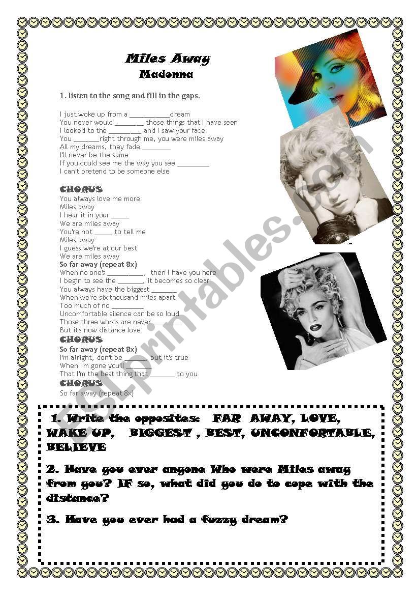 song miles away by Madonna worksheet