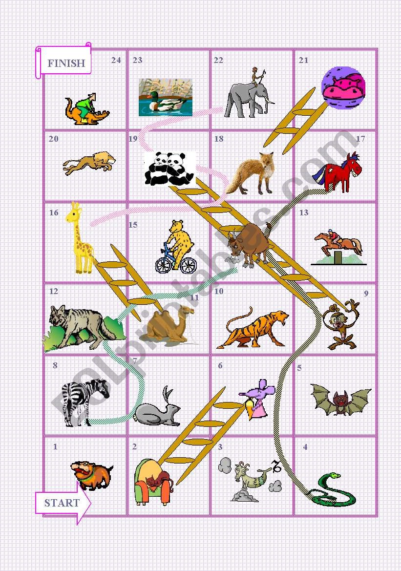 animals snakes and ladders worksheet