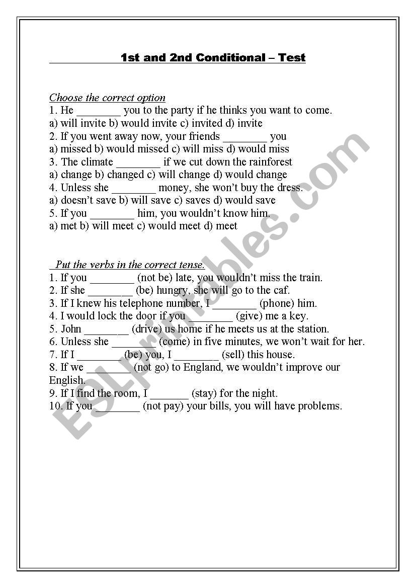 TEST: First and second conditional 